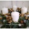 Fenyős adventi koszorú arany-fehér-ezüst színben